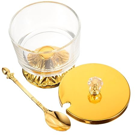 TOPBATHY Azucarero de vidrio de hierro forjado para el hogar de estilo europeo contenedor de condimentos bote de vidrio para condimentos tarro de cristal con tapa soy sauce té