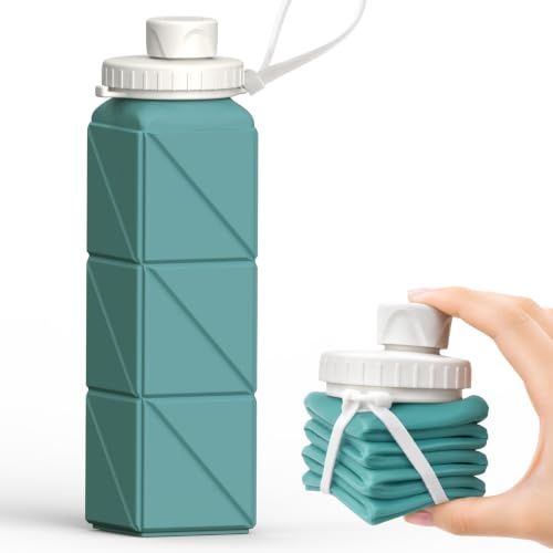 BEAUTAIL Faltbare Trinkflasche 610ml, Leichte Silikon Wasserflasche, Zusammenklappbar, Auslaufsicher, Für Fitness, Radfahren, Outdoor, Camping, Wandern, BPA-frei, Tragbar, Wiederverwendbar (Blau)