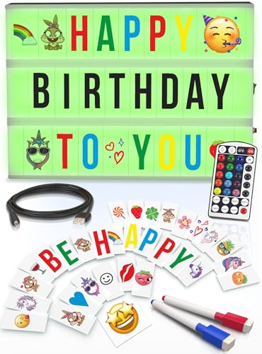 Cinema Light Box with Letters – Marquee Color Changing Light Box Sign with 386 Black & Color Letters & Emoji & 2 Markers- Premium Light Up Letter Board – 16 Dimmable Remote