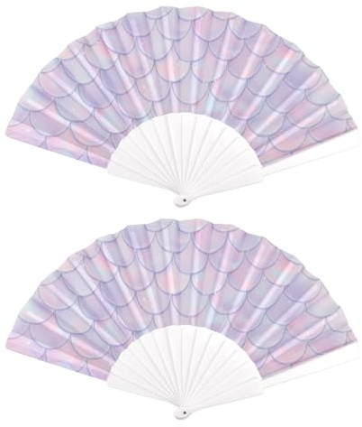 Zfseyuh 2 Stk Handfächer Faltventilator Fächer 23CMx42CM Handheld Faltfächer PE Einfach Hand Folding Fans Fächer Festival für Tanz, Party, Hochzeit Geschenke, Wand Deko, Fotografie