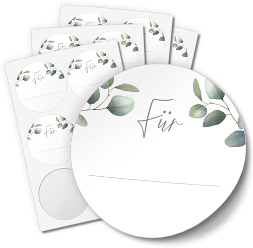 Einladungskarten Manufaktur Hamburg 48 Aufkleber FÜR NAMEN für Hochzeit Geburtstag Danke Taufe Etiketten rund 4cm, Eukalyptus