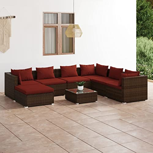 QZZCED Terrassengarnitur Gartenmöbel-Sets Balkonmöbel-Set Garten-Loungemöbel 8-TLG. Garten-Lounge-Set mit Kissen Poly Rattan Braun für Garten, Terrasse und Balkon