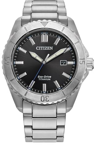 Citizen Herren Analog Analog Armbanduhr mit Titan Armband AW1840-50E, Silber, Modern