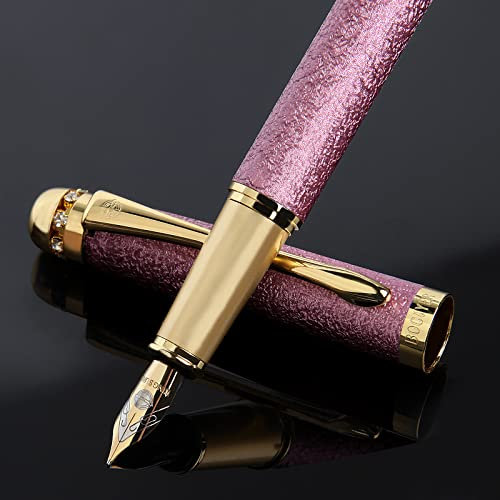 BOCIYER Füller-Mehrere Farbstile mit Strass, Diamanteinlage und mattiertem Finish, Enthält einen Füller, feine Spitze, Kalligraphie Feder, 8 Tintenpatronen und Tinten Refill Converter(Rosa)
