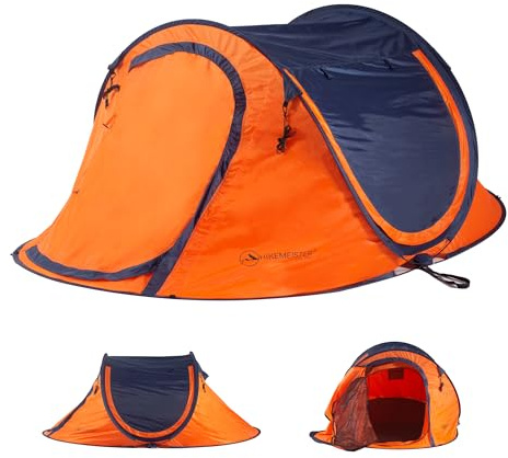 HikeMeister ® Camping Zelt Pop Up Zelt für 2 Personen Wurfzelt Wasserdicht, Winddicht und Atmungsaktiv Campingzelt Trekkingzelt Strandzelt Festival Zelt Angel Zelt- Inkl. Tragetasche