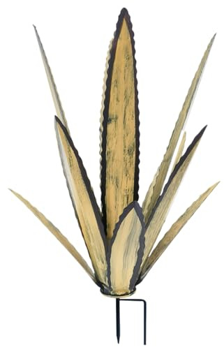 CNAFGBGG 1PC Metal Agave Plants Outdoor Decor with Stake, Metal Garden Decor Rustic Metal Cactus Yard Art, Waterproof Yard Sculpture Outdoor for Garden Yard Patio Lawn Home Decor, Apricot, Small
