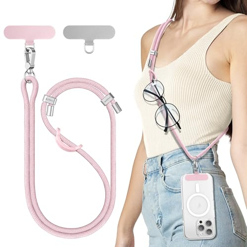 SURPHY Cordino per Cellulare da Polso, Patch Universale*2, Cordino per Telefono in Bicolore Regolabile,Adatto per iPhone/Samsung/Xiaomi/Redmi e Qualsiasi Custodie per Smartphone,Rosa