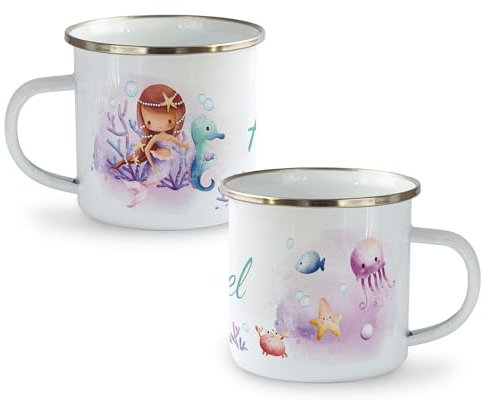 PHOTOCITY Tazza asilo con nome, tazza per bambini, tazza personalizzata, tazza personalizzata infrangibile bambini, tazza in alluminio personalizzata (Sirenetta)