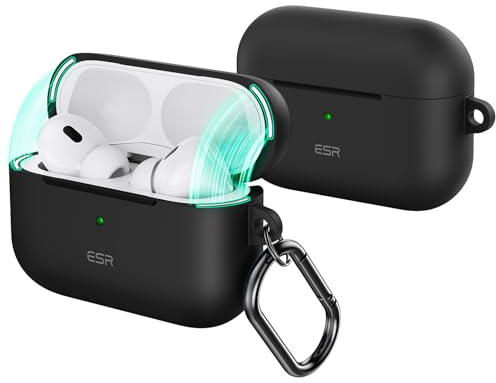 ESR Hülle für AirPods Pro 2/1, Magnetischer Deckel, Sturzschutz, Schwarz | Kompatibel mit AirPods Pro 2. Generation/1. Generation USB-C/Lightning (2023/2022/2019), mit Karabiner, Cloud Soft Series