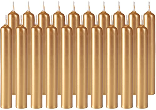 BRUBAKER 20 Stycken Födelsedagsljus 9,5 cm - Små Stearinljus för Födelsedag, Magi, Ritualer eller Festdekoration - Dekorationsljus med 1,25 cm Diameter - Ljusuppsättning - Stavljus - Guld