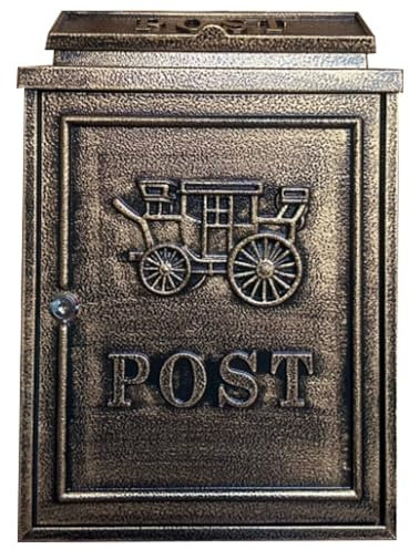 WANGCEPLSD Briefkästen für Den Außenbereich, Wandbriefkasten Abschließbarer, Schloss Schlüssel, Großer Briefkasten aus Verzinktem Blech, 41x29x13cm(Gold)