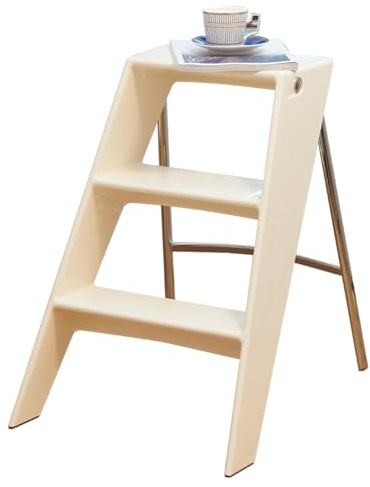 Klappleiter im modernen japanischen Stil, Acryl, 3 Stufen, leicht und tragbar, dient auch als Regal und Stuhl, platzsparendes Design, Weiß