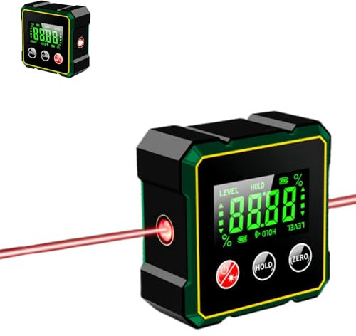 Buscador de ángulos digital con láser electrónico, buscador de ángulos magnético, inclinómetro digital láser, inclinómetro portátil con pantalla LCD para carpintería