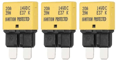 DMiotech 3 Pack Fusible Automático Mini Reiniciable, 14V DC 20A ATC/ATO Fusible Automático Para Circuito Fusibles De Hoja Bajos Para Automóvil Camión SUV Barco Lancha Motocicleta, Amarillo