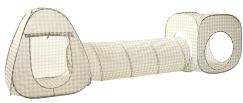 3 Sprouts Play Tent & Tunnel Set for Kids & Toddlers - 3-in-1 Pop Up Play Tent with Crawl Tunnel & Adventure Playhouse - Indoor Fun for Baby and Kids, for Boys & Girls - Gingham Beige