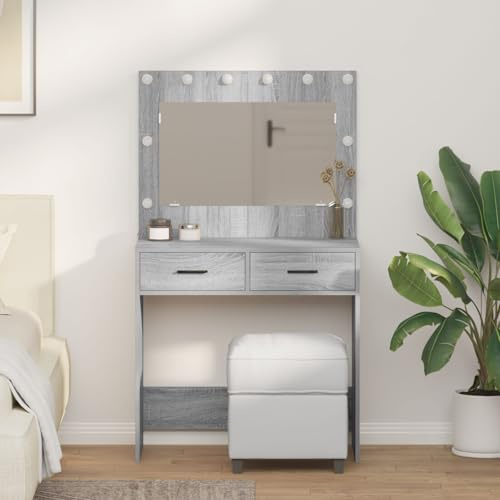 Brokky 865033 Tavolo da Dressing con luci LED Grigio Sonoma 78,5x41x135 cm Toeletta Trucco,Scrivania Trucco per Camera da Letto,Toilette Trucco