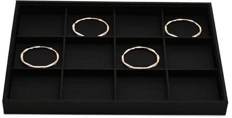 Papten Schmucktablett Stapelbar Aus PU Leder, Schwarz | Schmuckaufbewahrung Schublade Schmuckeinsatz Organizer 12 Fächer Schmuck Display für Halskette Armband