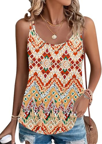 PLOKNRD Top sin Mangas para Damas Temporada de Verano con Tirantes Delgados Escote Redondo y Estilo de Camisa(Vintage Print,2XL)