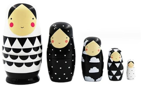 Hperu 5-teilige russische Matroschka-Puppen aus Holz, niedliche schwarz-weiße stapelbare Matroschka-Puppen für Kinder und Erwachsene, wasserdichtes Design für Ostern, Muttertag, Geburtstag
