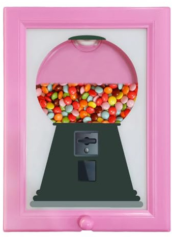 Candy Dispenser Picture Frame, Sweet Dispenser, Kitchen Office Living Room | Wall Mounted Gumball Machine, Creative Home Decor Gift, Kids & Adults, Pink