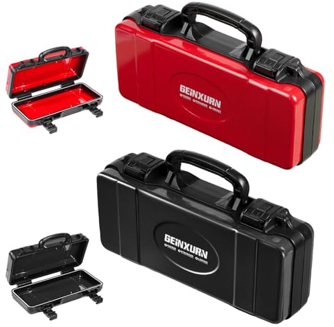 Geinxurn 2 Pieces Metal 11 Inches Steel Portable Tool Box Organizer Red & Black, Durable ABS Tool Storage with Plastic Handle and Double-Buckles