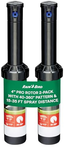 Rain Bird 3500 Series Pro Rotor, paquete de 2 – Juego de 12 boquillas de cortina de lluvia – Aspersor de rotor profesional con accionamiento por engranajes – Entrada de 1/2 pulgada, 4 pulgadas. Parte