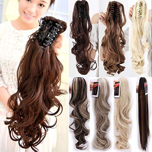 S-noilite- Voluminöses Haarverlängerung Haarteil Hair Piece Gewellt Pferdeschwanz Zopf Klauen an Ponytail ca 45cm diverse Farben Dunkelbraun
