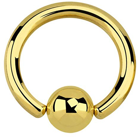 BCR Piercing Ring mit Klemm Kugel aus 316l Stahl PVD Gold in 3,0 x 12-16 mm