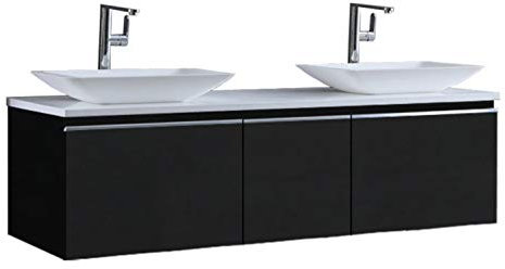 StoneArt Badmöbel Set Mineralguss Waschbecken Waschschale Aufsatzwaschbecken und Unterschrank Waschtisch Einzel- oder Doppelwaschbecken Milano ME-1600pro-1 dunkelgrau 160cm