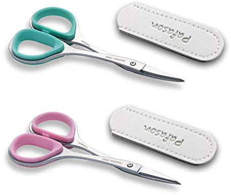 PAFASON Hohe Präzision Nagelhaut Schere Set, 2 ST Viel Zweck Gebogene und Gerade Maniküre Pediküre Schönheit Pflege Werkzeug für Nagel Trockene Haut, Rostfreier Stahl, Hochwertig Leder Etuis