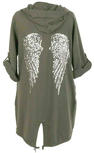 Top Fashion18 Womens Sequin Angel Wings Back Baggy Oversized Hoodie Cardigan Jacket Sweatshirt Top