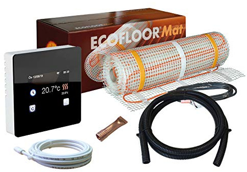 Komplett-Set elektrische Fußbodenheizung Ecofloor 160 W/m² mit digitalem Thermostat TFT wlan schwarz (2,5 m² - 0,5 x 5 m²)