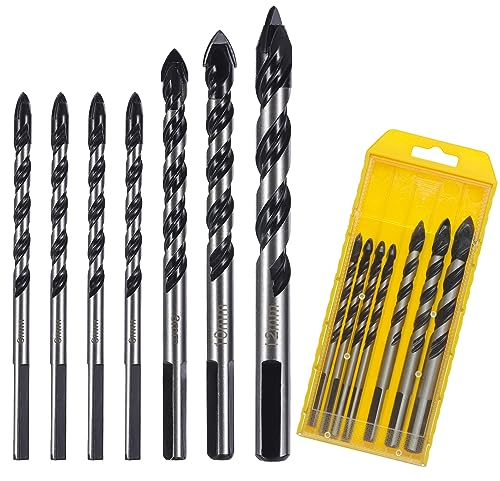 HPMAISON 7 Piezas Juego de brocas con punta de carburo de tungsteno para azulejos, porcelana, cerámica, hormigón, ladrillo, vidrio, plástico y madera,6,6,6,6,8,10,12mm