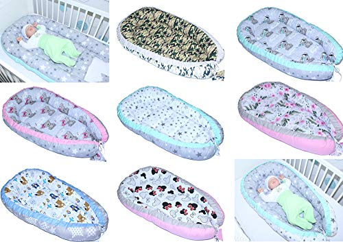 Primawela® Baby Nestchen Kokon 2-seitig Kuschelnest Reisebett 100% Baumwolle (Waldtiere + Galaxis)