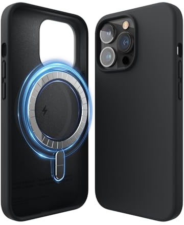 elago Magnetische Silikon Hülle für iPhone 13 Pro | Kompatibel mit MagSafe, integrierte Magnete, Schutzhülle, Premium-Silikon (Schwarz)