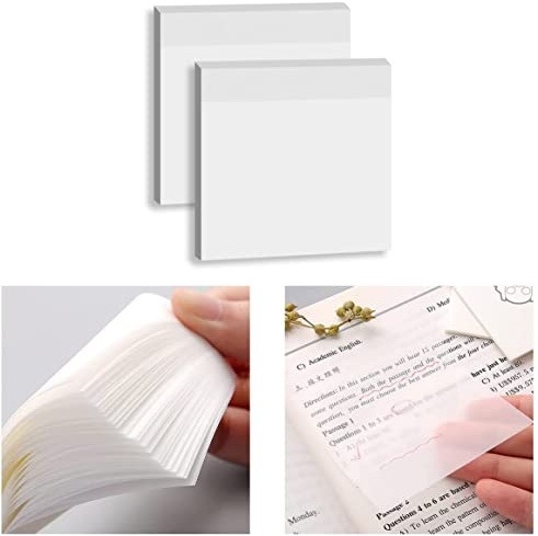 100 st genomskinliga självhäftande anteckningar självhäftande anteckningsblock, 75 mm x 75 mm genomskinliga självhäftande borttagbara genomskinliga post-it-anteckningar perfekt för att studera och skriva i textböcker, applicera på kontor, skola