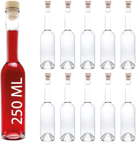 slkfactory casavetro OPI HGK Botella de cristal vacía de 250 ml, con cierre de asa, 0,25 l, botellas de licor, botellas de vinagre, botellas de aceite (10 x 250 ml)