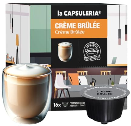 CREME BRULEE (96 Capsules) compatible avec Nescafé Dolce Gusto, Lot de 6 x 16 Capsules (96 portions tot) - la Capsuleria | Lot de 96 capsules (6 x 16) | Crème Brulee douce, crémeuse et aromatique, inspirée du dessert français classique