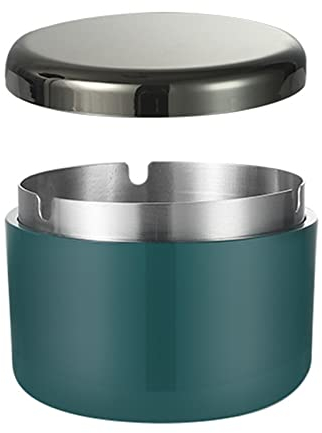 Hanlongyu, Posacenere per sigarette da esterno, con coperchio, in stile moderno, senza fumo, portacenere in plastica con rivestimento interno in acciaio inossidabile, casa, tavolo