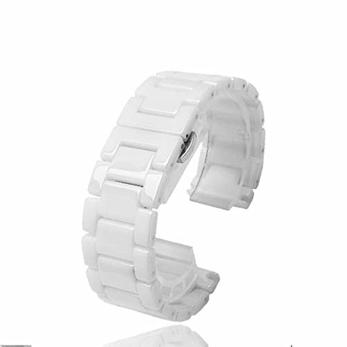 Eivdru Cinturino per orologio in ceramica premium lucido bicolore argento chiusura di distribuzione in bianco e nero bracciale da uomo, bianco, 14 mm, Bracciale
