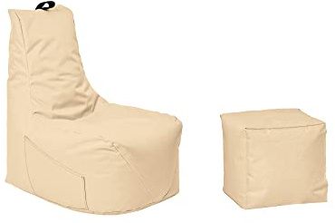Momiralland Komfort Sitzsack XL - XXL mit Hocker Sitzkissen BodenKissen Sessel In- & Outdoor geeignet Gaming Sitzsack für Erwachsene und Kinder (Beige, XL - Durchmesser 75 cm)