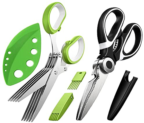 3 Pack Herb Stripper Tools Kit With 5-Blade Stainless Steel Scissors, Heavy Duty Meat Shears, Kitchen Stripping Tool, Safe Covers, Cleaning Comb, Multipurpose Chopping Mincer