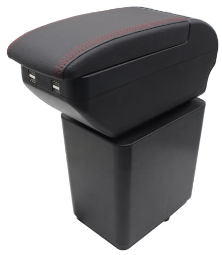 KAERGK Accoudoir Voiture pour Citroen Berlingo 2010-2020 | Espace de Stockage à Deux Niveaux, 4 Ports USB, avec Porte-boissons, Réglable, Montage Facile, Cuir PU, Ligne Rouge