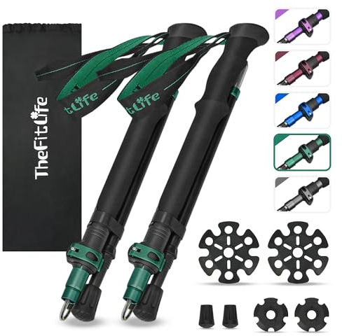 TheFitLife Collapsible Trekking Poles for Hiking – Lightweight Folding Walking Sticks for Men and Women with Extra-Long Foam Handle and Metal Flip Lock (Green, 100-120cm for 4'11''-5'7'' Height)