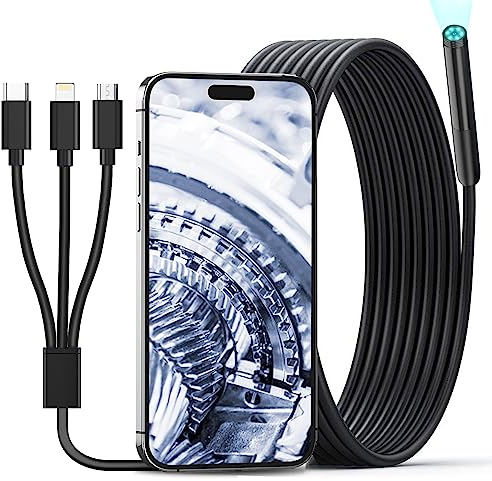 Endoskopkamera mit Licht, Aopick 3-in-1 Endoskop-Kamera Handy 1080P HD Ip67 Wasserdichtes Inspektionskamera Kanal mit 6 Einstellbaren LED Licht für Android & iOS Tablet (9.84FT/3M)