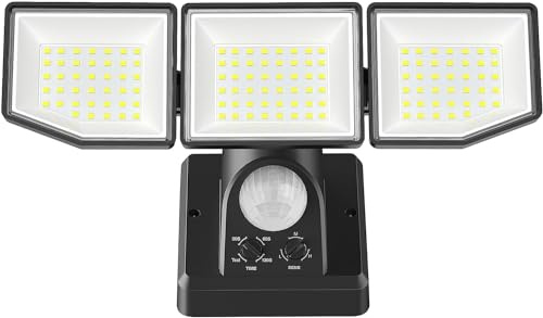 YTKIH Lampade di sicurezza a LED da 38W con sensore di movimento per esterni, 6000LM, proiettore regolabile a 270° con PIR, impermeabile IP65 per giardino, sensori esterni per garage, corridoi