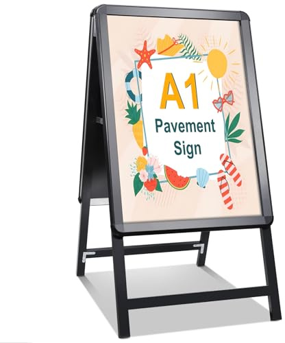 STANDNEE A1 Pavimentazione Cartello Cornice Cartello Doppio Lato Display A-Board Poster Stand Segno Titolare per Pubblicità (Nero-A1)