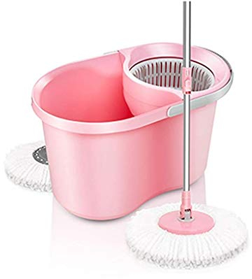 Cubo para fregona, fregona de Microfibra, Doble accionamiento, Cubo para fregona a presión Manual, fregona giratoria Desmontable, Potente Limpieza rápida (Rosa)