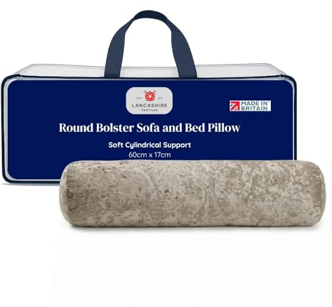 Lancashire Textiles Round Bolster Sofa and Bed Pillow – Soft Pillows for Maternity, Nursing, Post-Surgery, Neck, and Back Support Cushions (Champagne, Pack of 1, Size - L60 cm x D17cm x H17cm)