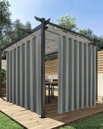 HolidayIdeas Extra breite Outdoor-Vorhänge für Terrasse, wasserdicht, 2 Paneele, 274 x 244 cm, Sichtschutz und Lichtfilterung, Außenvorhänge für Veranda, Pavillon, Pergola, Hinterhof (grau)